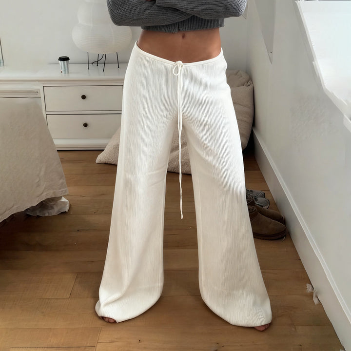 Damen lässige Wide-Leg-Hose mit verstellbarem Bund Drune