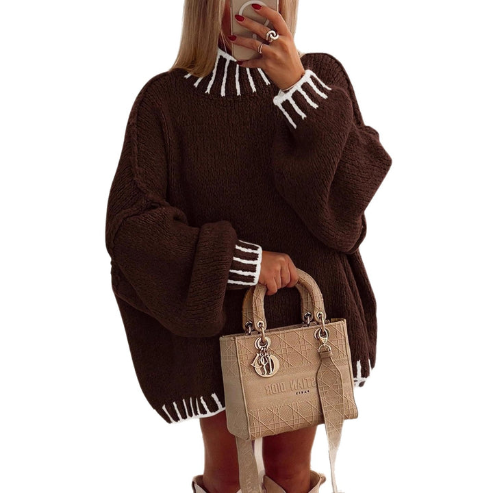 Damen lässiger Grobstrickpullover mit modernem Streifenmuster Drune