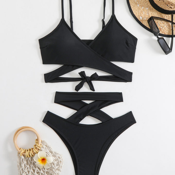 Damen Bikini-Set mit elegantem Wickeldesign und verstellbaren Trägern Drune