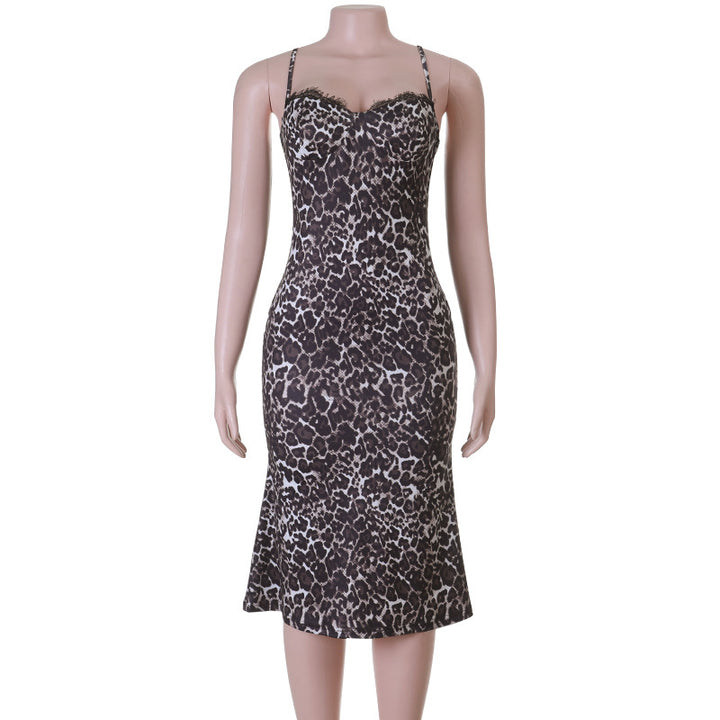 Damen figurbetontes Minikleid mit Leopardenmuster und elegantem Herz-Ausschnitt Drune