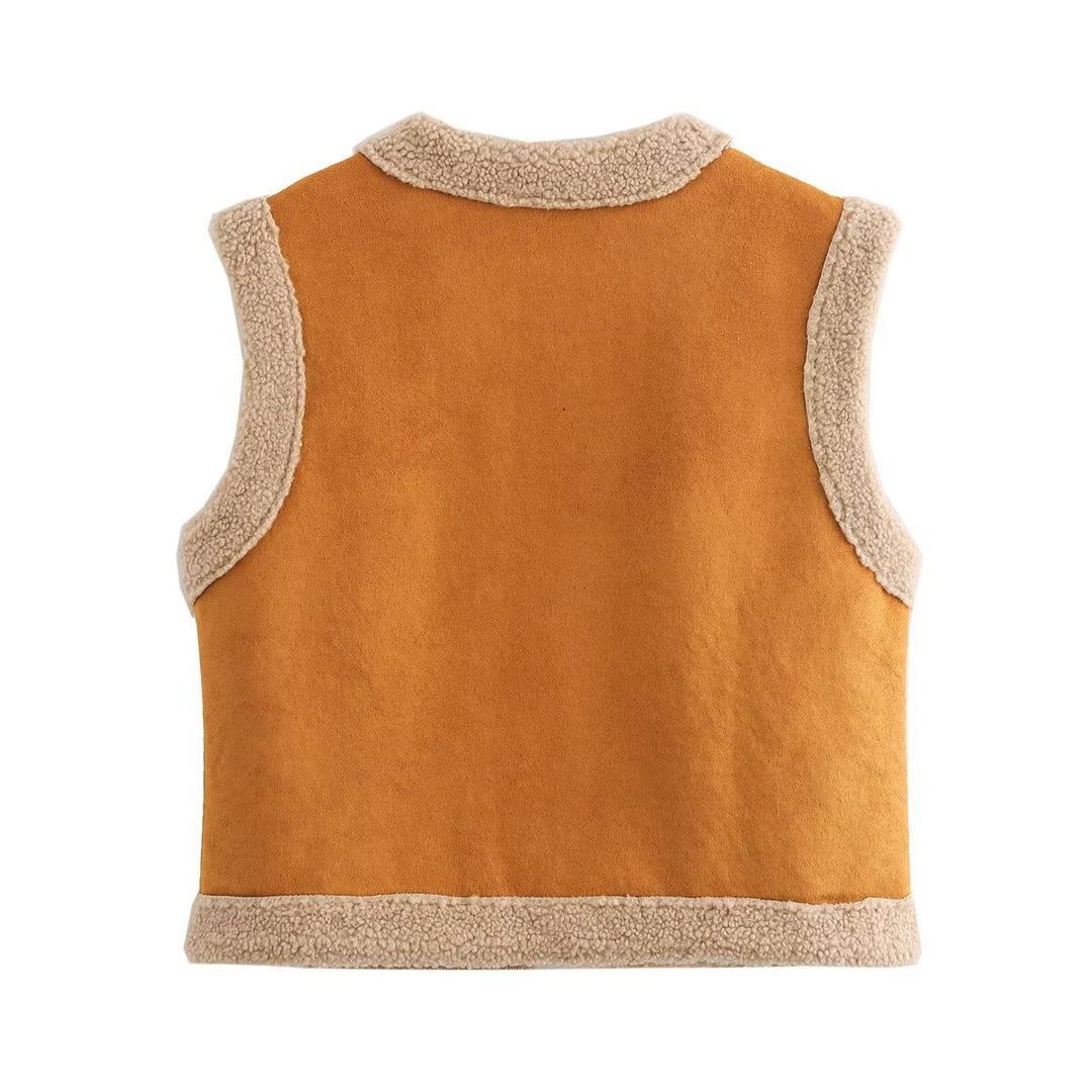 Damen Teddy-Weste mit praktischen Taschen und hohem Kragen Drune