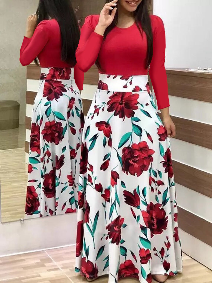 Damen Elegantes Maxikleid mit grafischem Druck und flexiblem Bund Drune