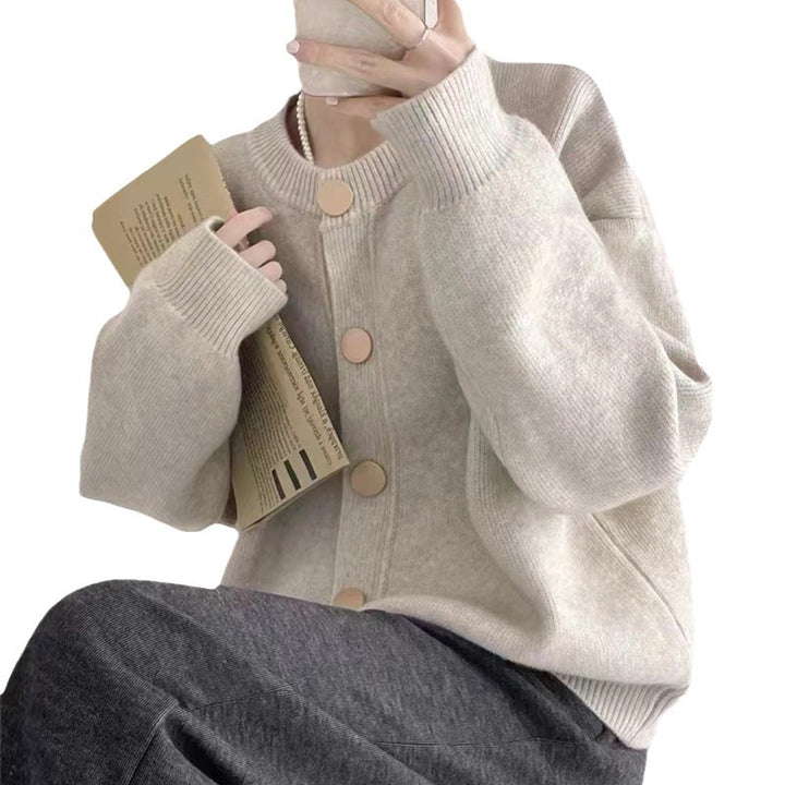 Damen lockerer Strickcardigan mit kontrastierenden Knöpfen Drune
