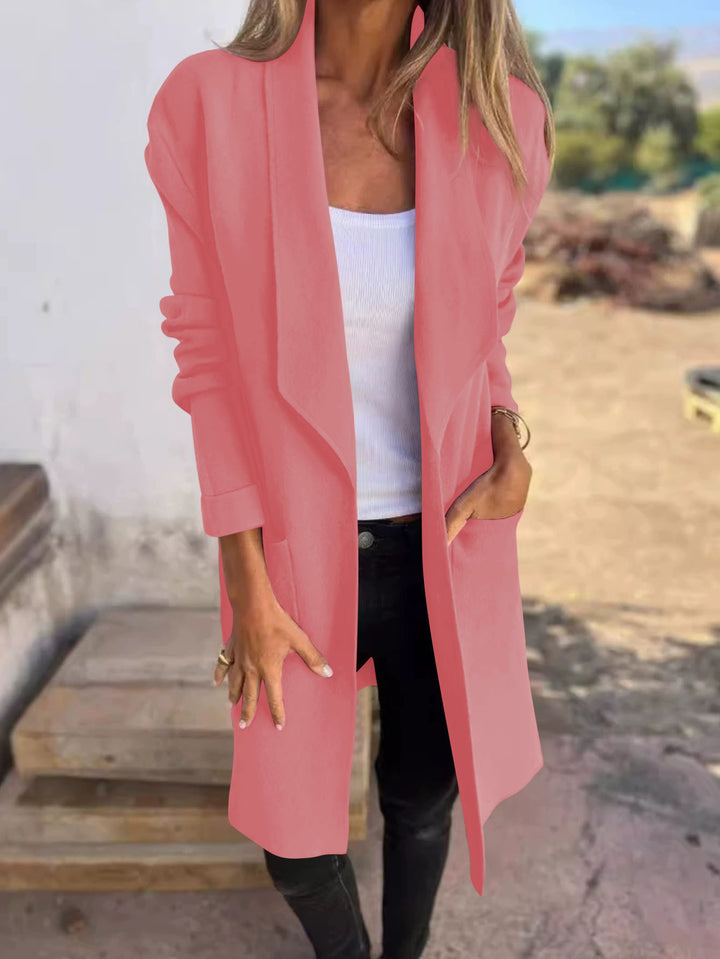 Damen Lässige Langjacke mit offenem Schnitt und praktischen Taschen Drune