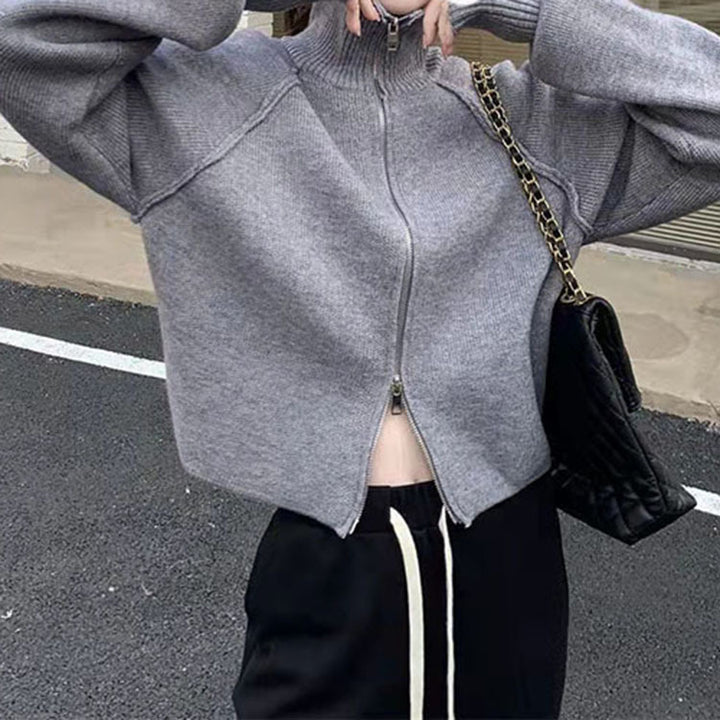 Damen Strickjacke mit hochwertigem Reißverschluss und Stehkragen Drune