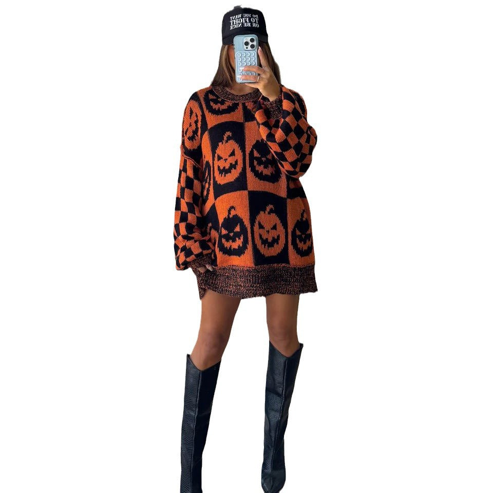 Damen Grobstrickpullover mit modernem Geistermotiv und lässigem Schnitt Drune