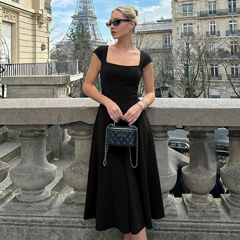 Damen Elegantes Maxikleid mit quadratischem Ausschnitt und fließendem Rock Drune