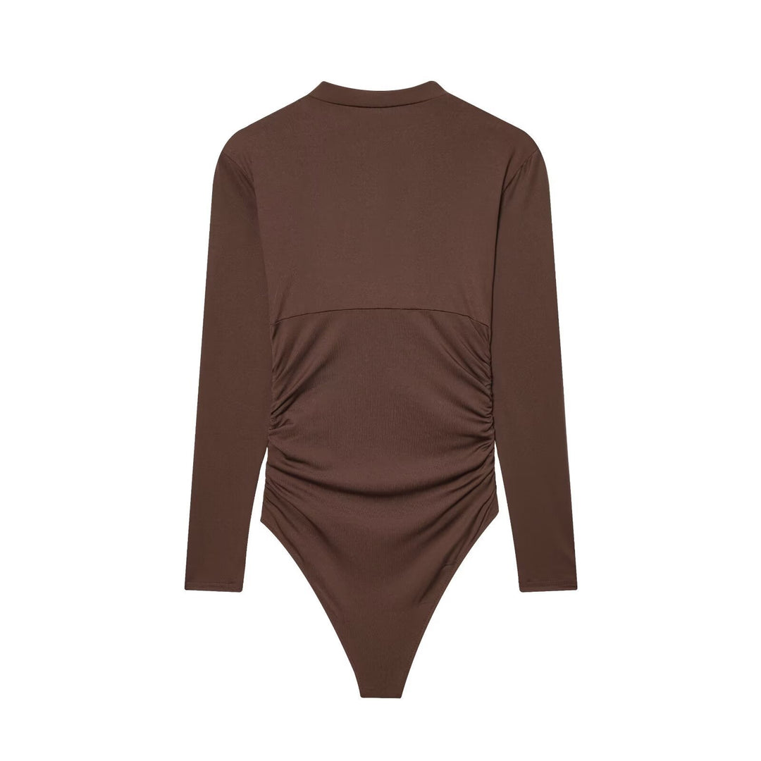 Damen Body mit elegantem V-Ausschnitt und dezenter Raffungsdetail Drune