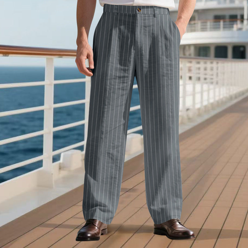 Herren nan elegante Nadelstreifen-Anzughose mit weitem Bein, Bügelfalte und hohem Bund Drune