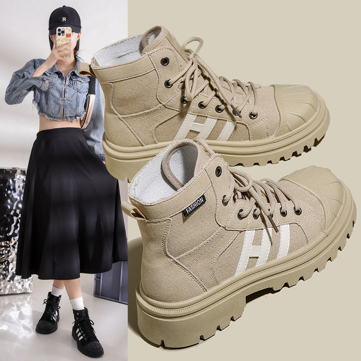 Damen Hochformat Sneaker Aus Robustem Textil mit Trendiger Profilsohle Drune