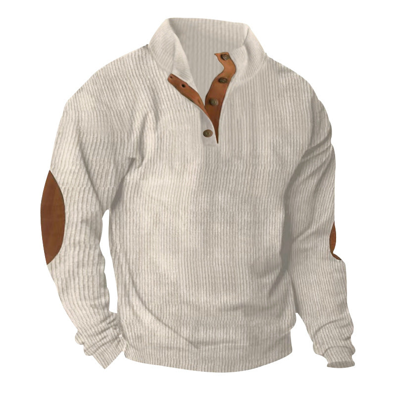 Herren nan gerippter Strickpullover mit Stehkragen und dekorativen Ellenbogenpatches Drune