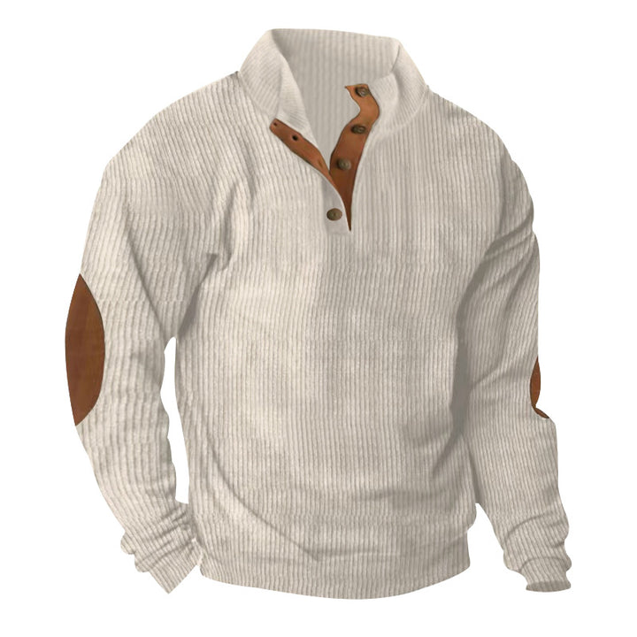 Herren nan gerippter Strickpullover mit Stehkragen und dekorativen Ellenbogenpatches Drune