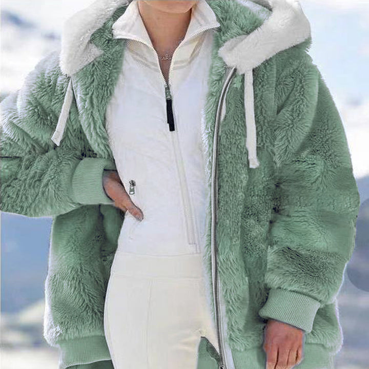 Damen nan kuschelige Kapuzen-Teddyjacke mit wattiertem Innenfutter und Rippbündchen Drune
