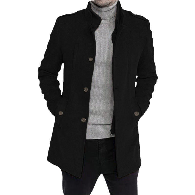 Herren eleganter, mittelschwerer Freizeitmantel mit Stehkragen und seitlichen Taschen Drune