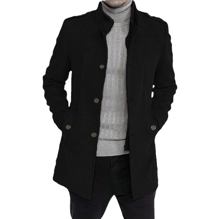 Herren eleganter, mittelschwerer Freizeitmantel mit Stehkragen und seitlichen Taschen Drune