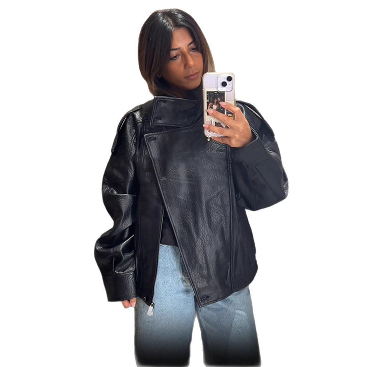 Damen lässige Kunstlederjacke im Oversized-Schnitt Drune