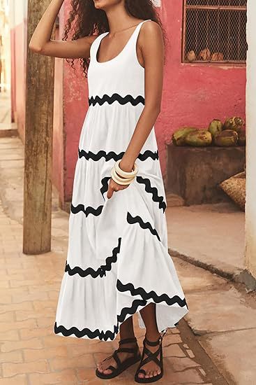 Damen Maxikleid mit wellenförmigen Rüschen und lässigem Schnitt Drune