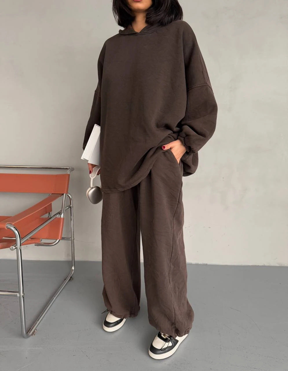 Damen lässiges Oversized-Loungewear-Set mit Kapuze und elastischem Bund Drune