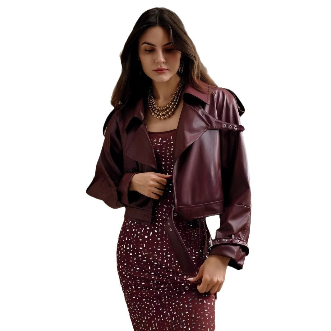 Damen modische Bikerjacke im trendigen Cropped-Stil Drune
