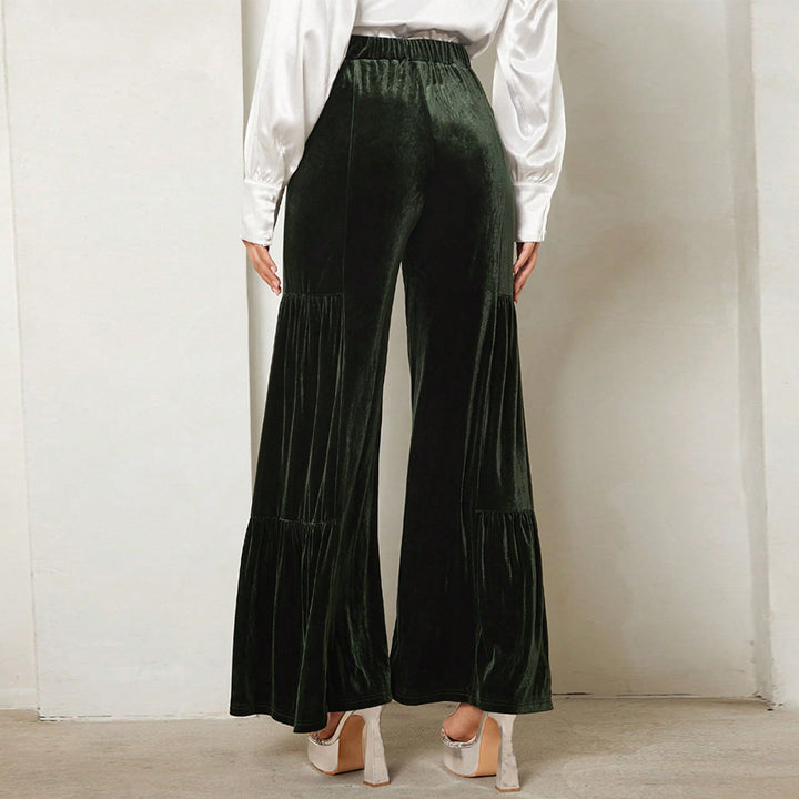 Damen Weite Velours-Hose mit Rüschendetails Drune
