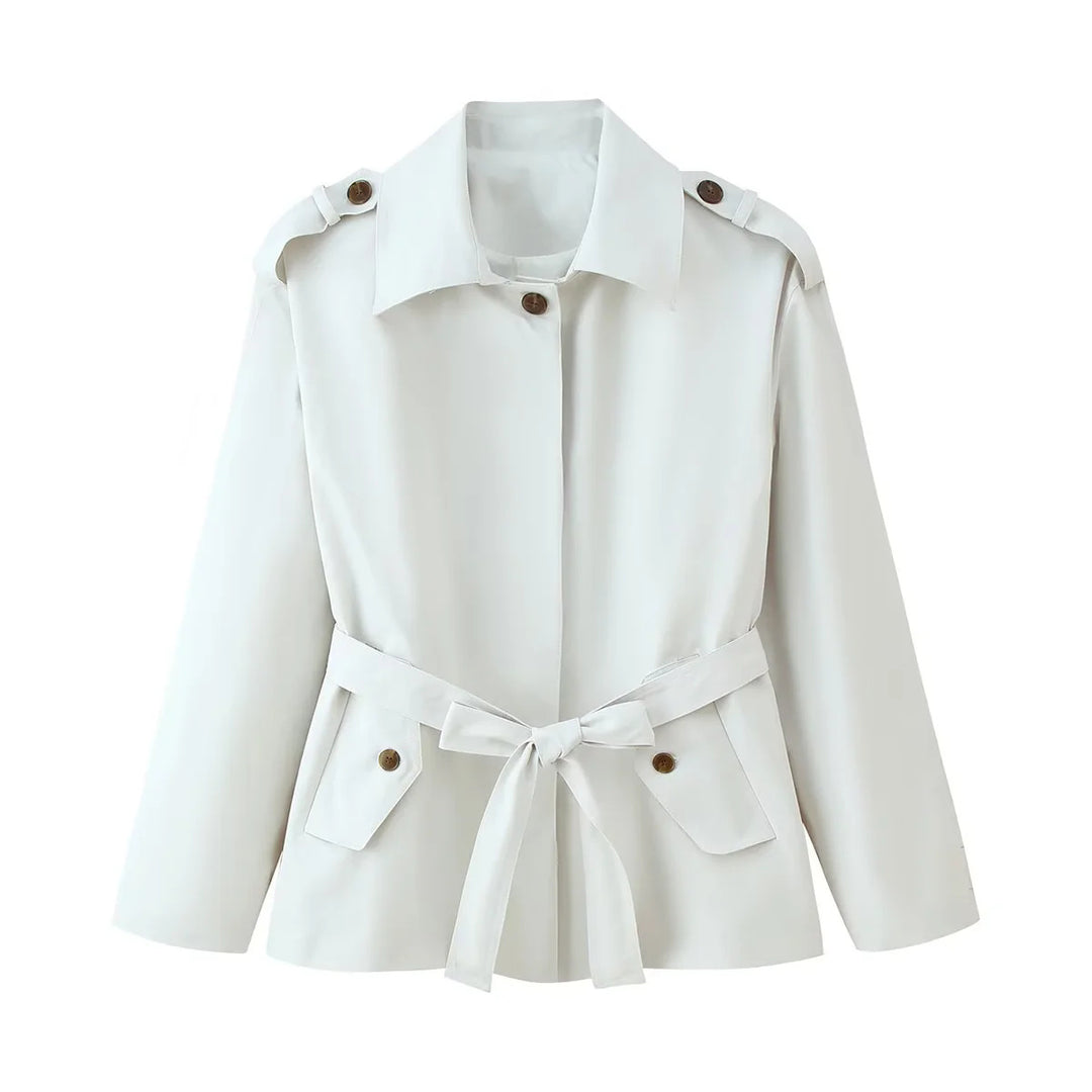 Damen elegante Trenchjacke mit dekorativem Gürtel und Taschen Drune