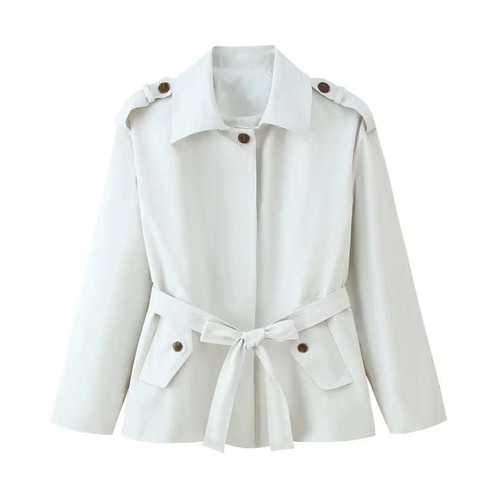 Damen elegante Trenchjacke mit dekorativem Gürtel und Taschen Drune