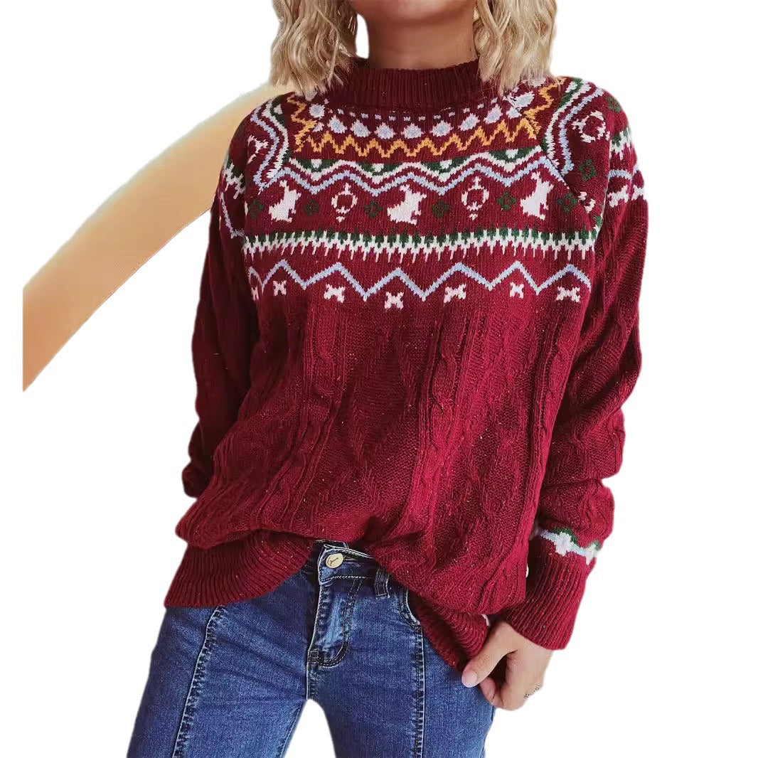 Damen Strickpullover mit hochgeschlossenem Kragen und grafischem Design Drune