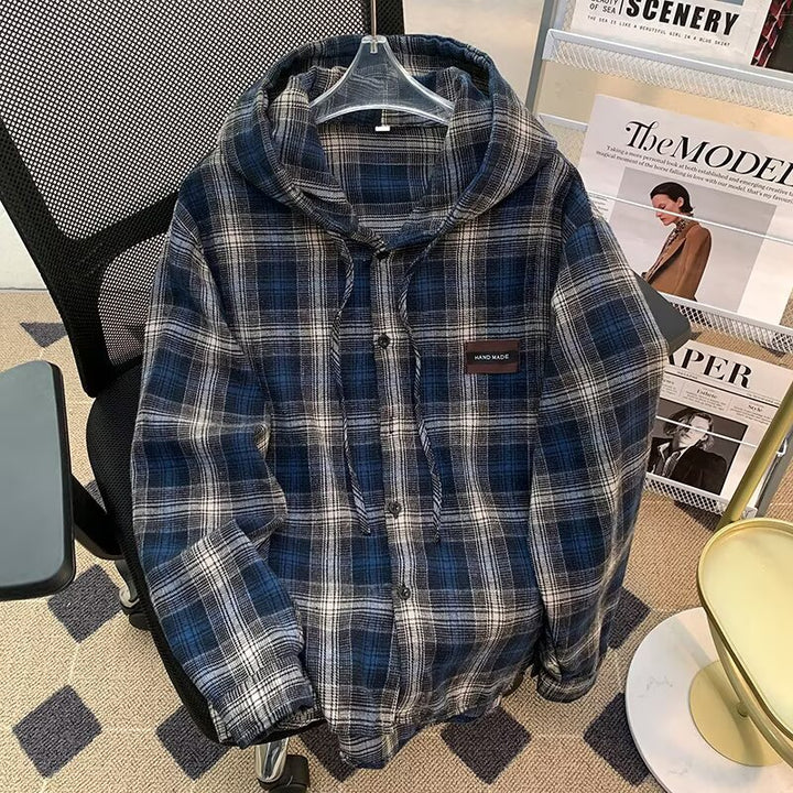 Damen Karo-Hemdjacke mit Kapuze Drune