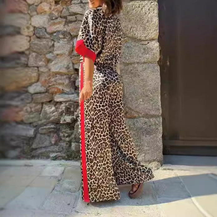 Damen eleganter Leoprint-Jumpsuit mit weiten Beinen und lockerer Passform Drune