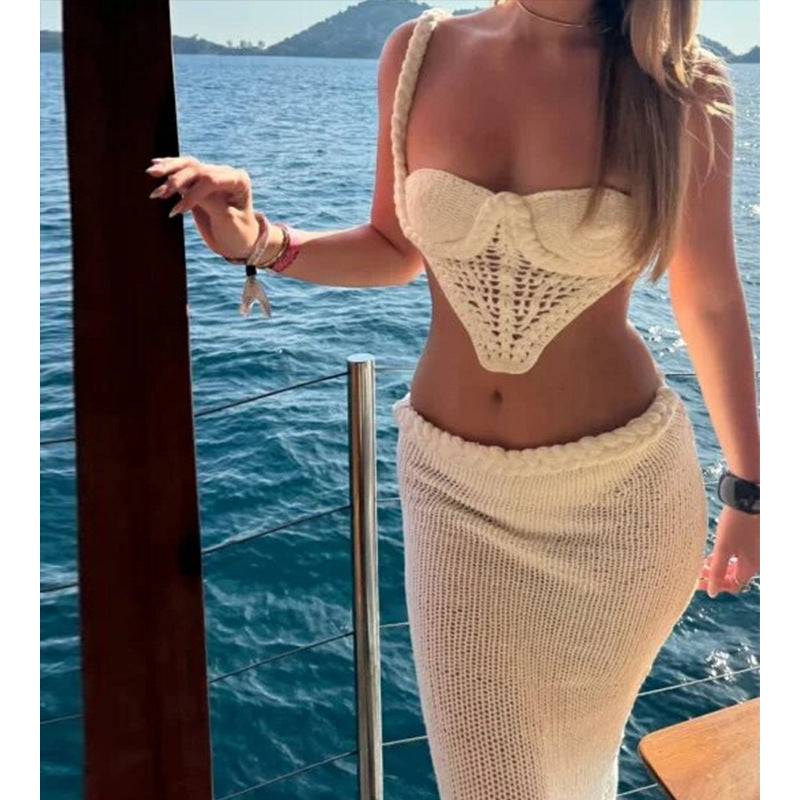 Damen Elegantes Häkel-Zweiteiler mit asymmetrischem Design Drune