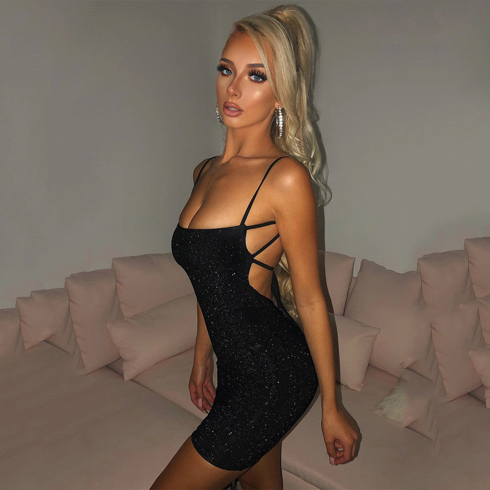 Damen Glitzerndes Minikleid mit Spaghettiträgern Drune