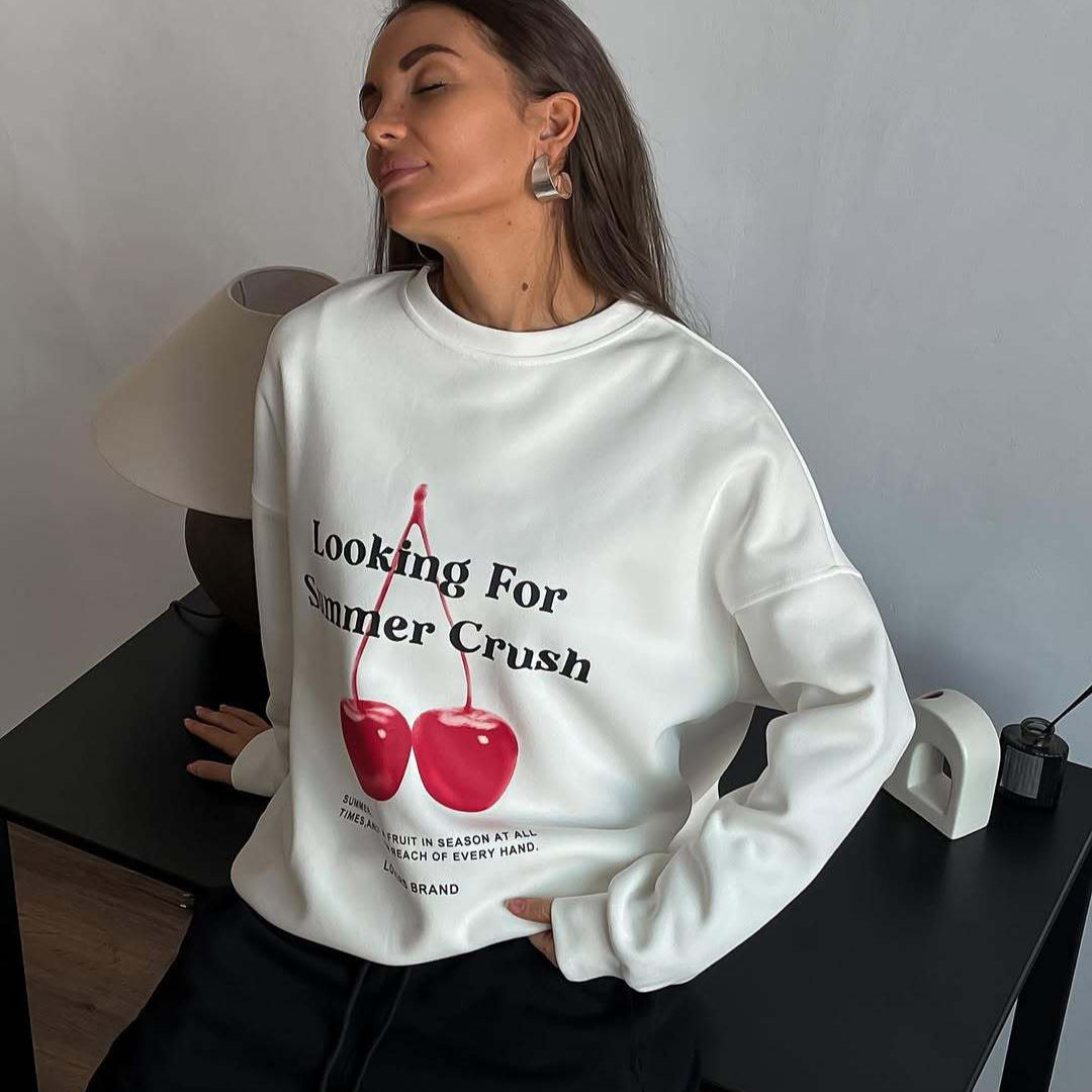 Drune | Pullover Sweatshirt Übergröße Fit Grafikdruck Baumwollmischung Rundhalsausschnitt