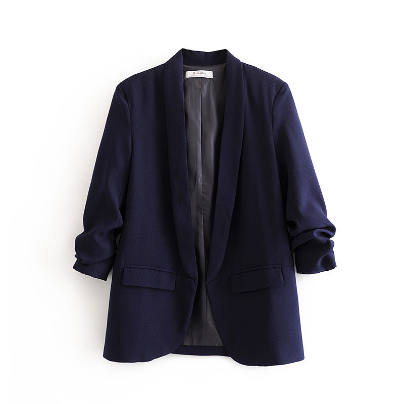 Damen eleganter Blazer mit gekrempelten Ärmeln und praktischen Taschen Drune