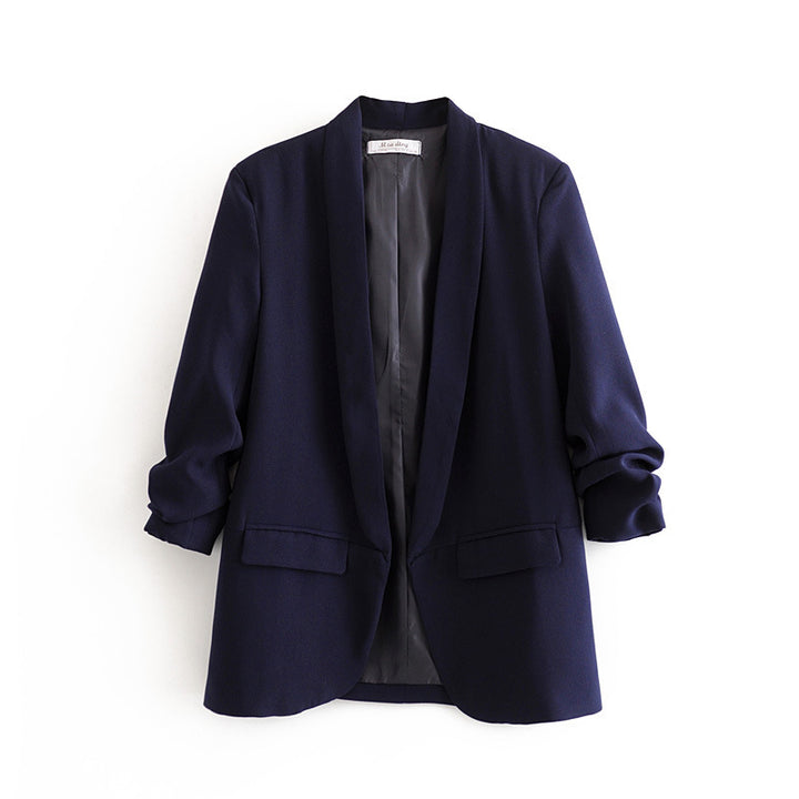 Damen eleganter Blazer mit gekrempelten Ärmeln und praktischen Taschen Drune