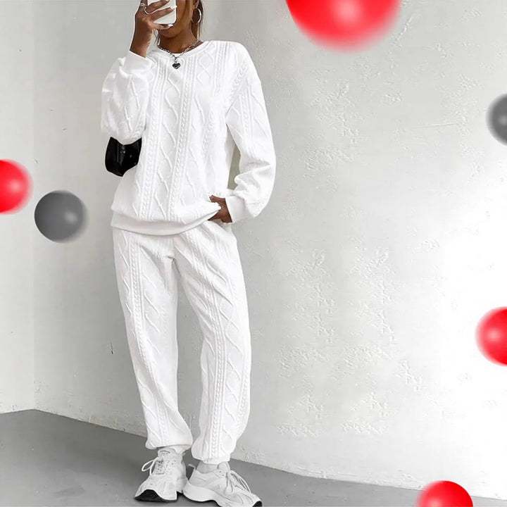 Damen Strick-Loungewear-Set mit elegantem Zopfmuster und weitem Schnitt Drune