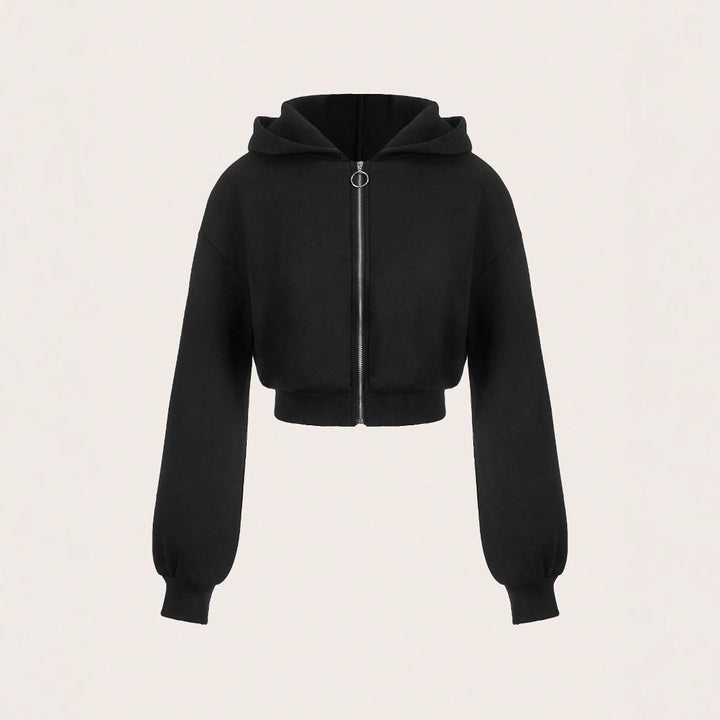 Damen cropped Hoodie mit innovativem Reißverschluss und voluminösen Ärmeln Drune