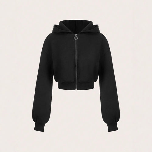Damen cropped Hoodie mit innovativem Reißverschluss und voluminösen Ärmeln Drune