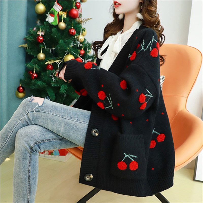Damen Strickjacke mit floralem Muster Drune