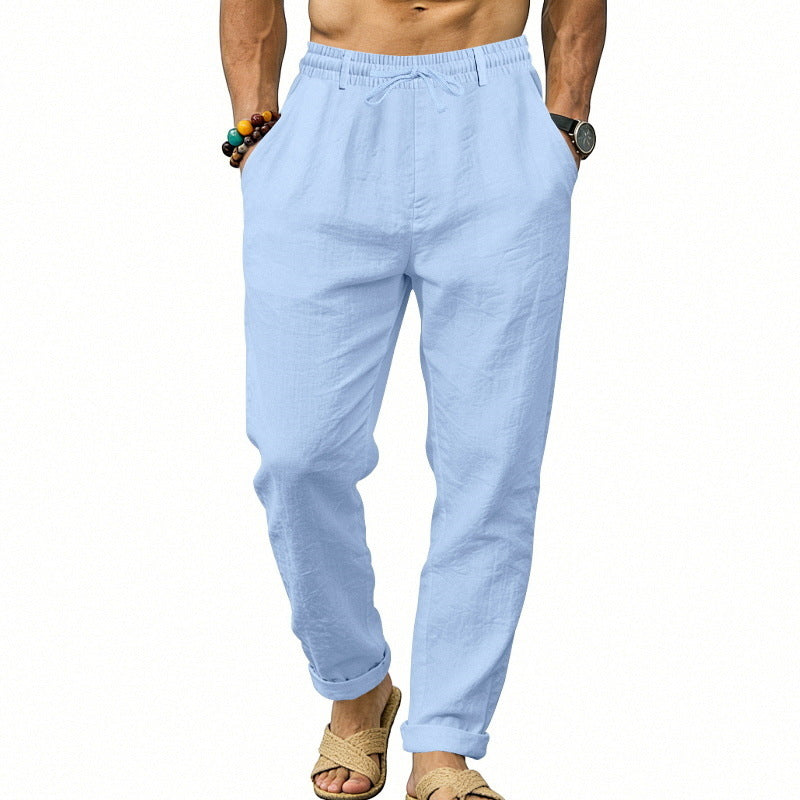 Herren nan luftige Leinen-Relaxhose mit elastischem Komfortbund und geradem Bein Drune