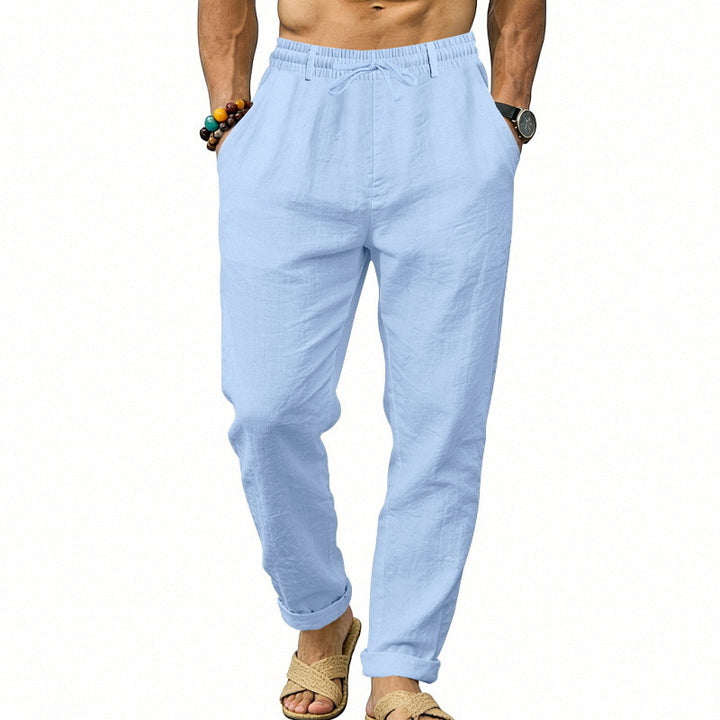 Herren nan luftige Leinen-Relaxhose mit elastischem Komfortbund und geradem Bein Drune