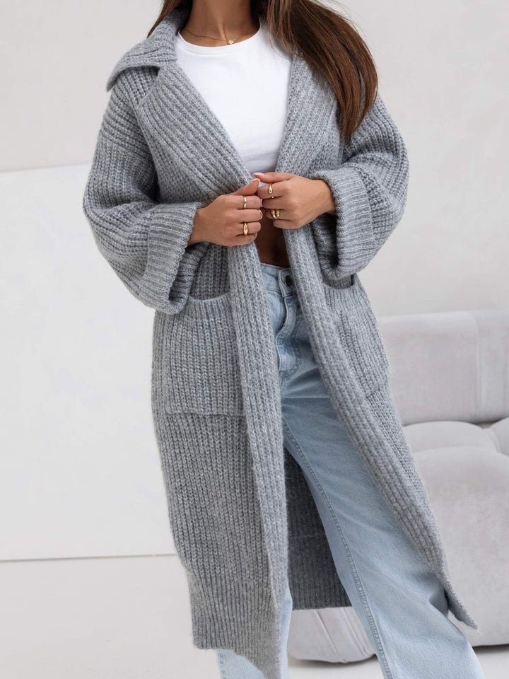 Damen Langstrickjacke mit großem Kragen und praktischen Taschen Drune