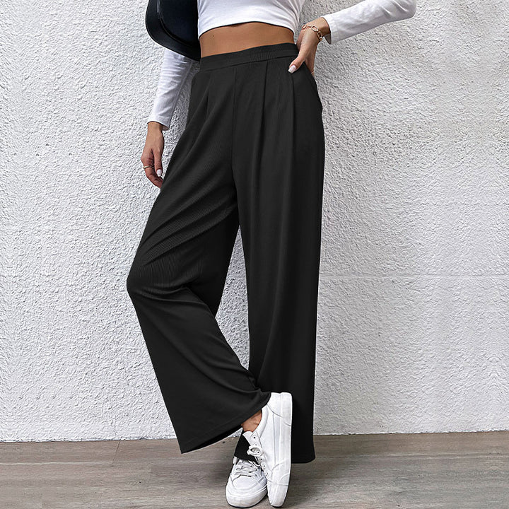 Damen weite Chinohose mit elegantem Faltenwurf und hohem Bund Drune