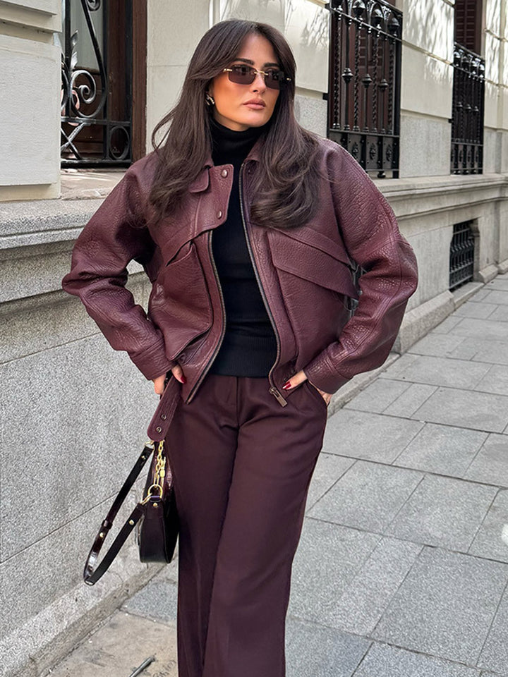 Damen Kunstlederjacke mit modischem Schnitt und praktischen Taschen Drune