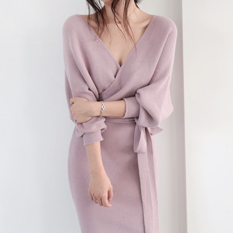 Damen Wickelkleid aus weichem Strick Drune