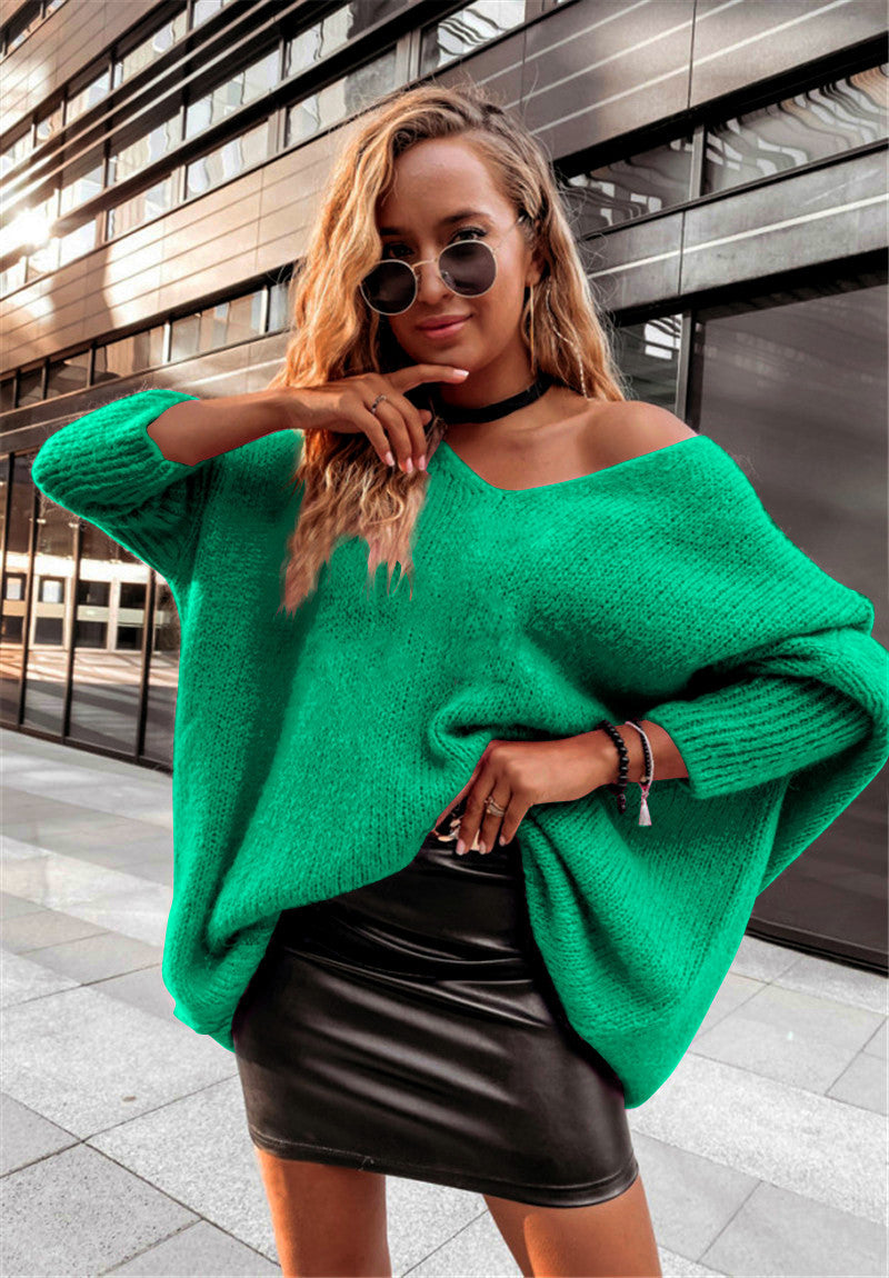 Damen Oversized Pullover mit weitem Ausschnitt Drune