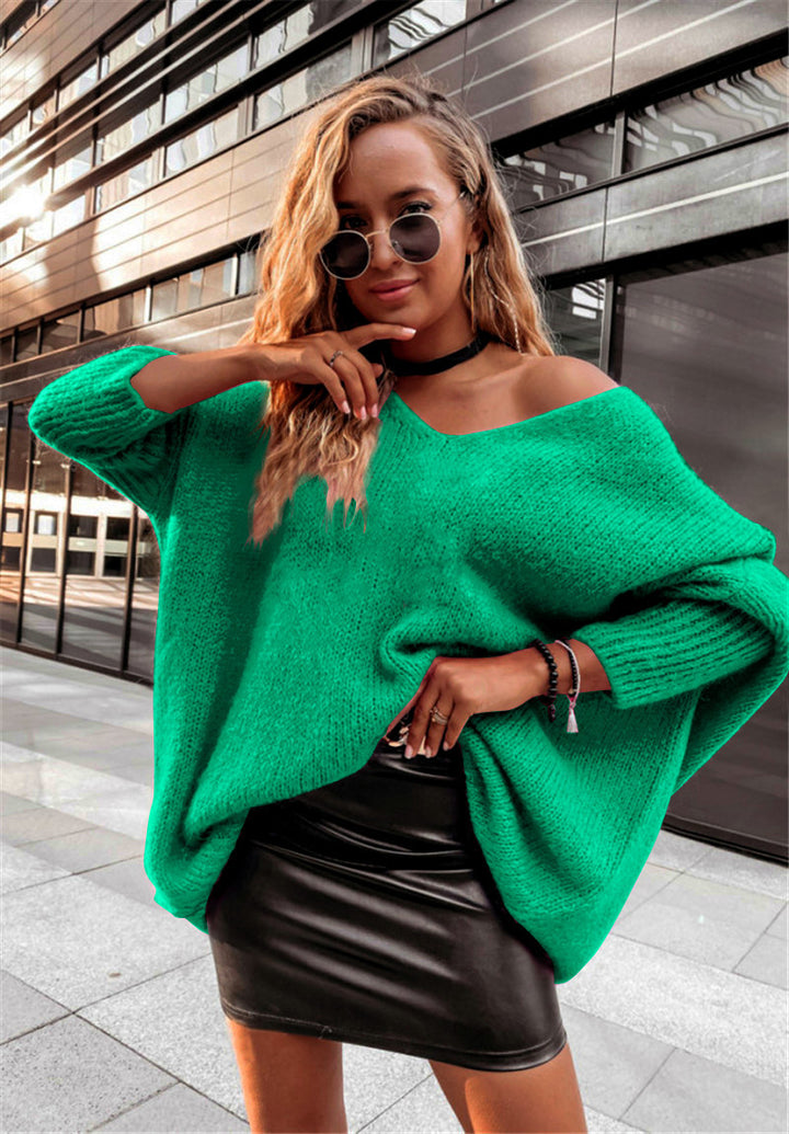 Damen Oversized Pullover mit weitem Ausschnitt Drune