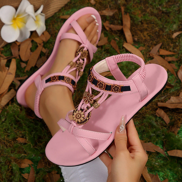 Damen Sandalen mit modischem Blumendekor und elastischem Riemendesign Drune
