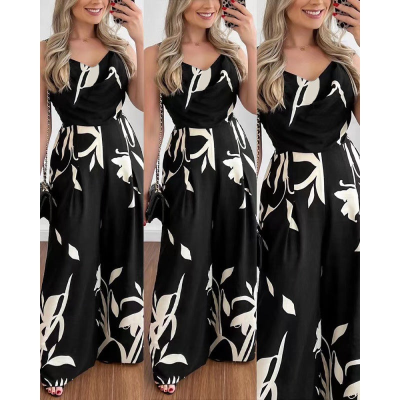 Damen eleganter Overall mit gefaltetem Oberteil und floralem Design Drune