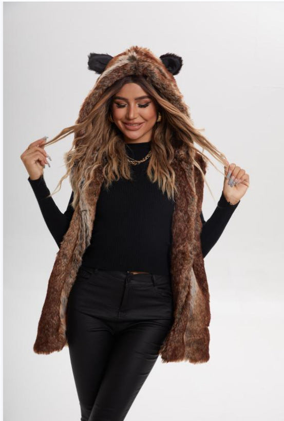 Damen Verspielt designte Fleece-Weste mit Kapuze Drune