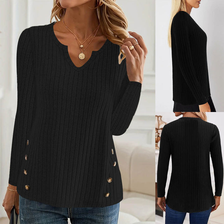 Damen Strickoberteil mit Knopfdetails und V-Ausschnitt Drune